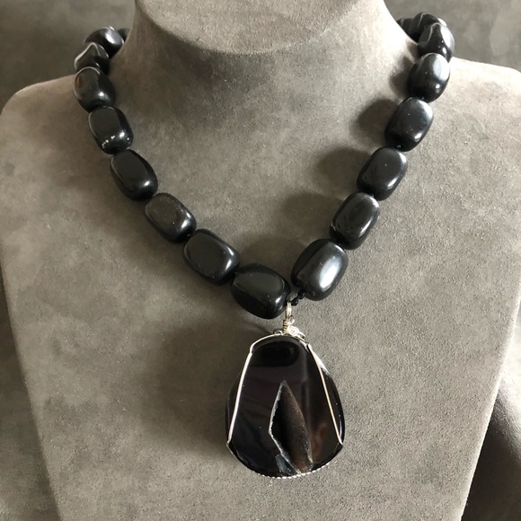 Heavy Vintage 1990 Chunky genuine agate geode stone necklace. - Picture 3 of 8